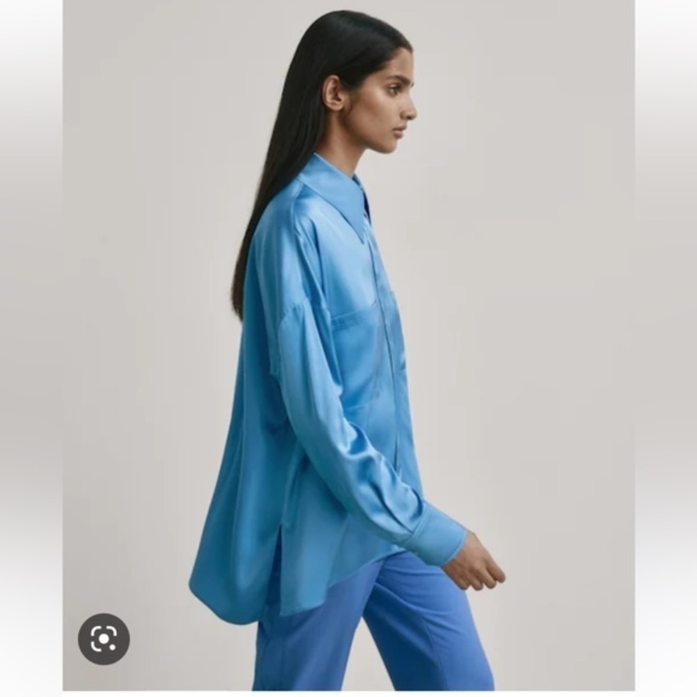 Massimo Dutti Blue Satin Blouse - Picture 2 of 11